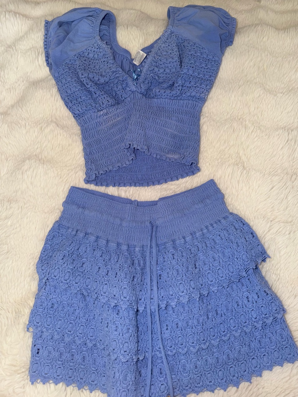 Periwinkle Crochet Two-Piece Set - Smocked Top & Tiered Skirt
